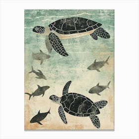 Vintage Textured Sea Turtles Canvas Print
