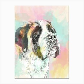 St Bernard Dog Pastel Line Watercolour Illustration  1 Canvas Print