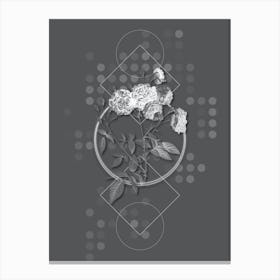 Vintage Ternaux Rose Bloom Botanical with Line Motif and Dot Pattern in Ghost Gray n.0343 Canvas Print