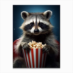 Cartoon Barbados Raccoon Eating Popcorn At The Cinema 3 Canvas Print