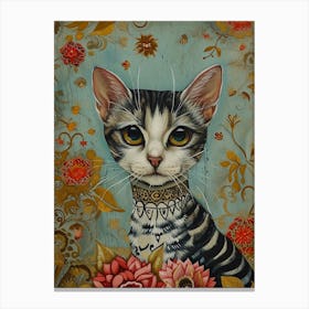 Ornamental Kitsch Cat Portrait Canvas Print