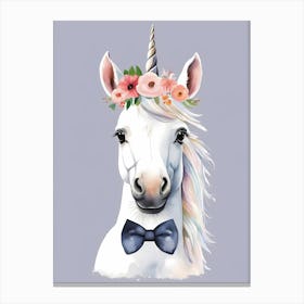 Baby Unicorn Flower Crown Bowties Woodland Animal Nursery Decor (5) Canvas Print