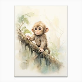 Monkey Painting Drawing Watercolour 3 Canvas Print