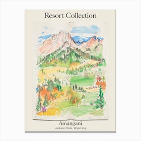Poster Of Amangani   Jackson Hole, Wyoming   Resort Collection Storybook Illustration 2 Canvas Print