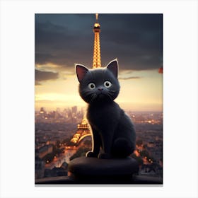 Cat In Paris in front of the Eiffel Tower v2 Canvas Print