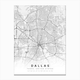 Dallas Texas USA White Map Canvas Print