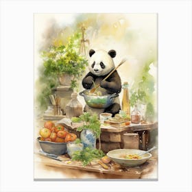 Panda Art Cooking Watercolour 1 Canvas Print