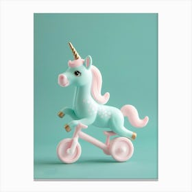 Pastel Toy Blue Unicorn Riding A Bike Canvas Print