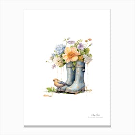 Rain Boots And Bird Canvas Print