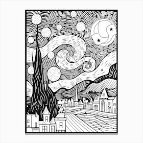 Line Art Inspired By The Starry Night 1 Canvas Print