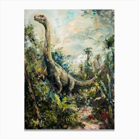 Dinosaur In A Leafy Landscape Painting Canvas Print