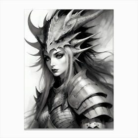 Dragonborn Black And White Painting (20) Canvas Print