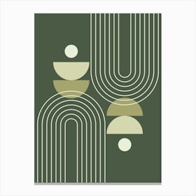 Modern Mid Century Sun, Moon Phases and Rainbow Abstract 31 in Forest Sage Green Canvas Print