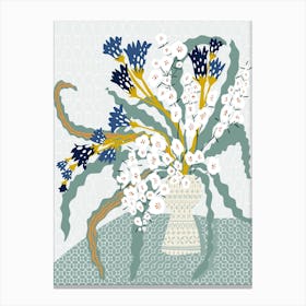 Floral Contemporary Still Life Cool Blue Canvas Print