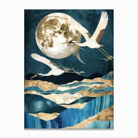 Cranes Flying Gold Blue Effect Collage 1 Canvas Print