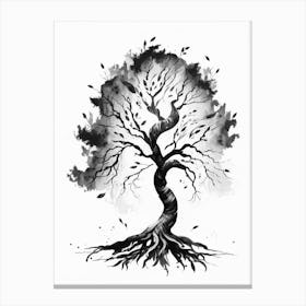 Tree Of Knowledge 1 Symbol Black And White Painting Canvas Print