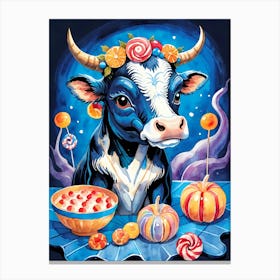 Cute Skeleton Cow Painting Halloween (6) Canvas Print