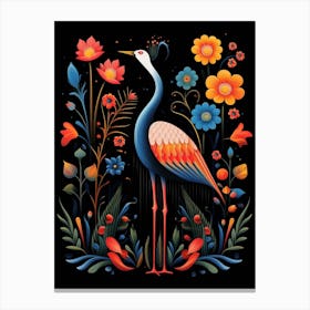Folk Bird Illustration Crane 3 Canvas Print