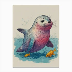 Seal With Goldfish Canvas Print