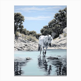 A Horse Oil Painting In Cala Macarella, Spain, Portrait 4 Canvas Print