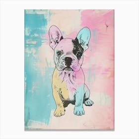 Pastel Watercolour French Bulldog Line Illustration 1 Canvas Print