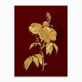 Vintage Purple Roses Botanical in Gold on Red n.0190 Canvas Print