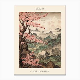 Sakura Cherry Blossom Japanese Botanical Illustration Poster Canvas Print