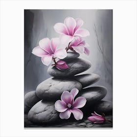 Pink Flowers On Stones Canvas Print