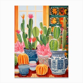 Cactus Painting Maximalist Still Life Turks Head Cactus 2 Canvas Print