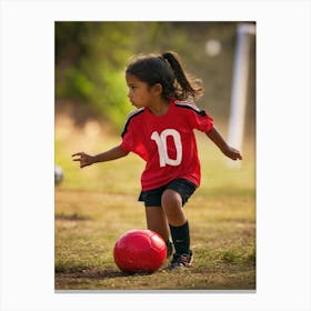 Nena Jugando Futbol Con Los Mismos Colores Rojinegro Donde Comenzpo Nessi Y Ya Tiene La Diez! 1 Canvas Print