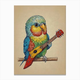 Colorful Parrot Playing Guitar Canvas Print