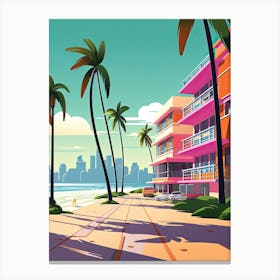 Miami Beach Florida, Usa, Flat Illustration 1 Canvas Print