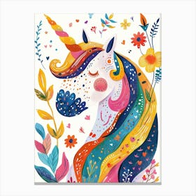 Colourful Unicorn Folky Floral Fauvism Inspired 2 Canvas Print