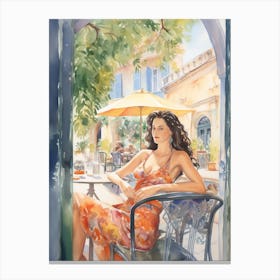 At A Cafe In Split Croatia Watercolour Canvas Print