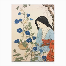 Asagao Morning Glory 1 Vintage Japanese Botanical And Geisha Canvas Print