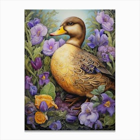 Floral Ornamental Painting Of A Duck 1 Canvas Print