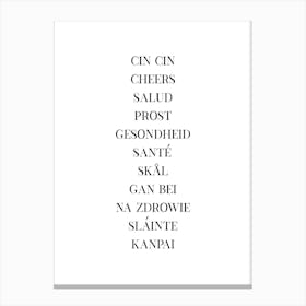 Cheers Languages White Canvas Print