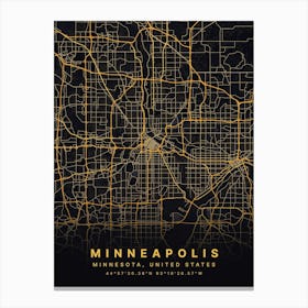 Minneapolis Minnesota USA Black And Gold Map Canvas Print