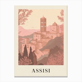 Assisi Vintage Pink Italy Poster Canvas Print