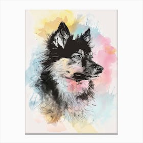 Finnish Lapphund Dog Watercolour Line Illustration Canvas Print
