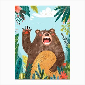 Sloth Growling Storybook Illustration 1 Canvas Print
