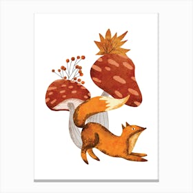 Wild fox with mushrooms Canvas Print