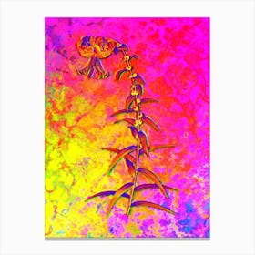 Tiger Lily Botanical in Acid Neon Pink Green and Blue n.0159 Canvas Print