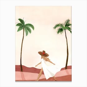 Woman In White With Palm Trees Canvas Print