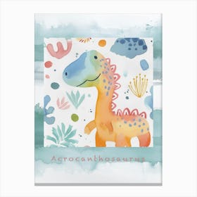 Cute Acrocanthosaurus Dinosaur Watercolour Style 2 Poster Canvas Print