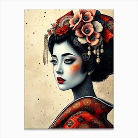 Geisha Portrait - Ink Color Canvas Print