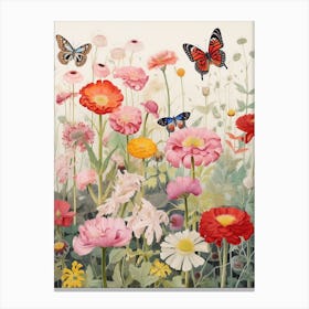 Butterflies With Wild Flower Japanese Style Painting 1 Canvas Print