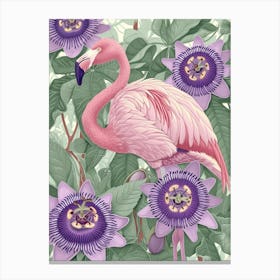 Andean Flamingo And Passionflowers Minimalist Illustration 3 Canvas Print