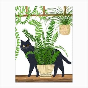 Cat With Plants Canvas Print