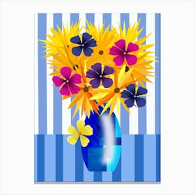 Vase of Yellow, Orange and Purple Flowers Canvas Print